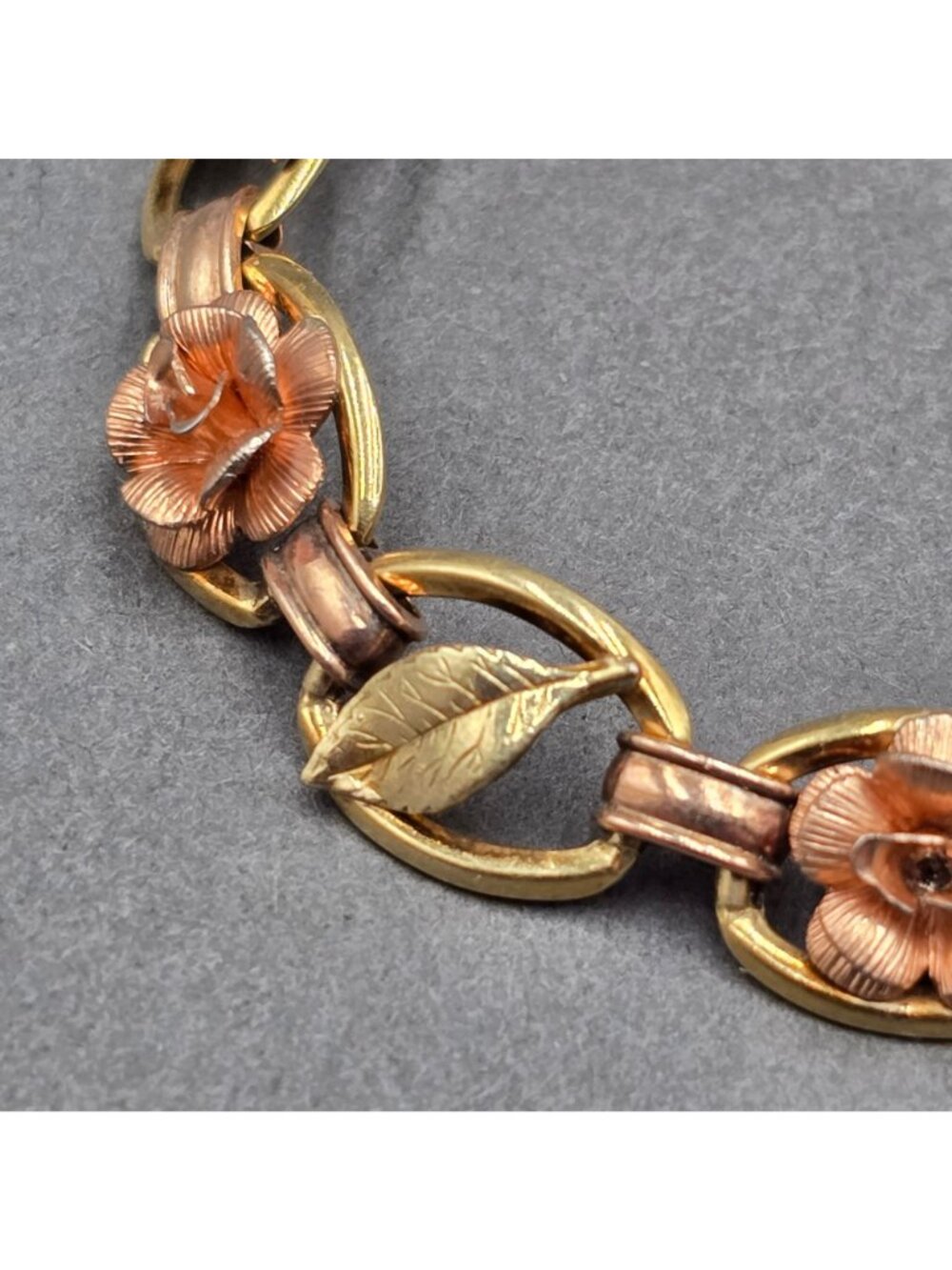 Vintage Krementz Rose Yellow Gold Filled Floral Link Statement Bracelet 7" - Picture 3 of 12